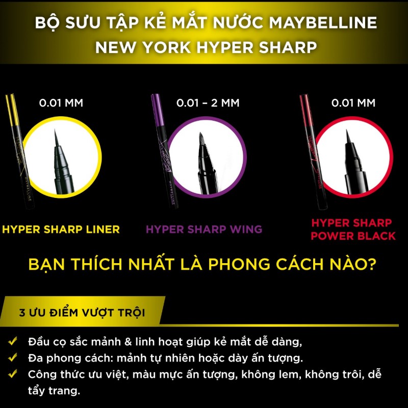 KẺ MẮT NƯỚC MAYBELLINE SẮC NÉT KHÔNG TRÔI MÀU ĐEN 0.5G HYPERSHARP POWER BLACK LIQUID LINER